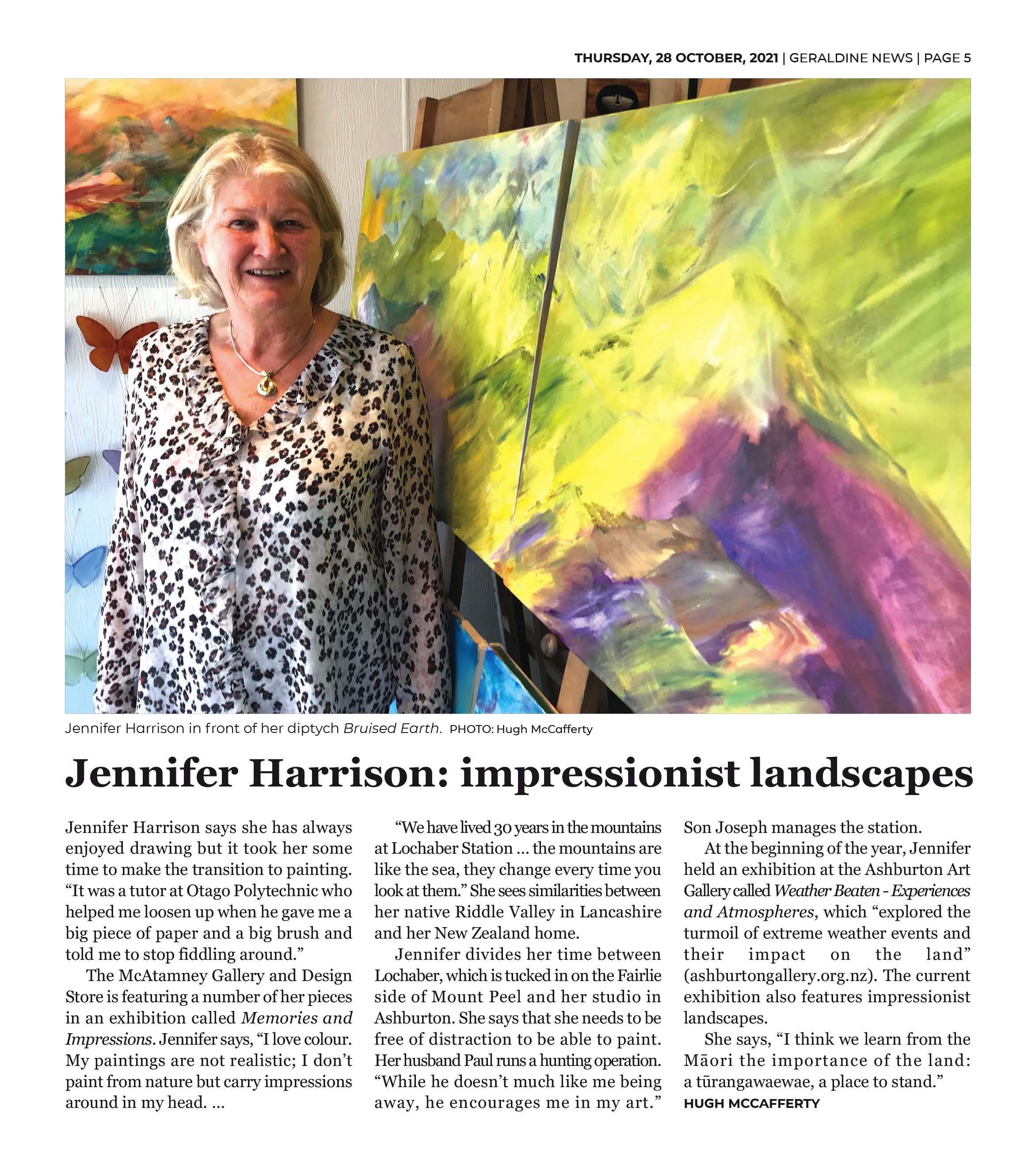 Jennifer Harrison |McAtamney Gallery and Design Storer |Geraldine  News article|McAtamney Gallery and Design Store  |Geraldine NZ